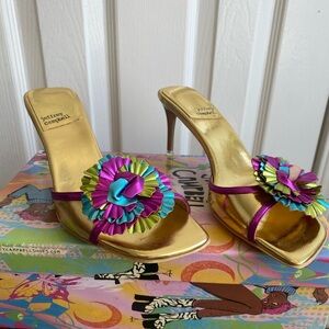 Jeffrey Campbell orchette gold fuscia combo heels size 6